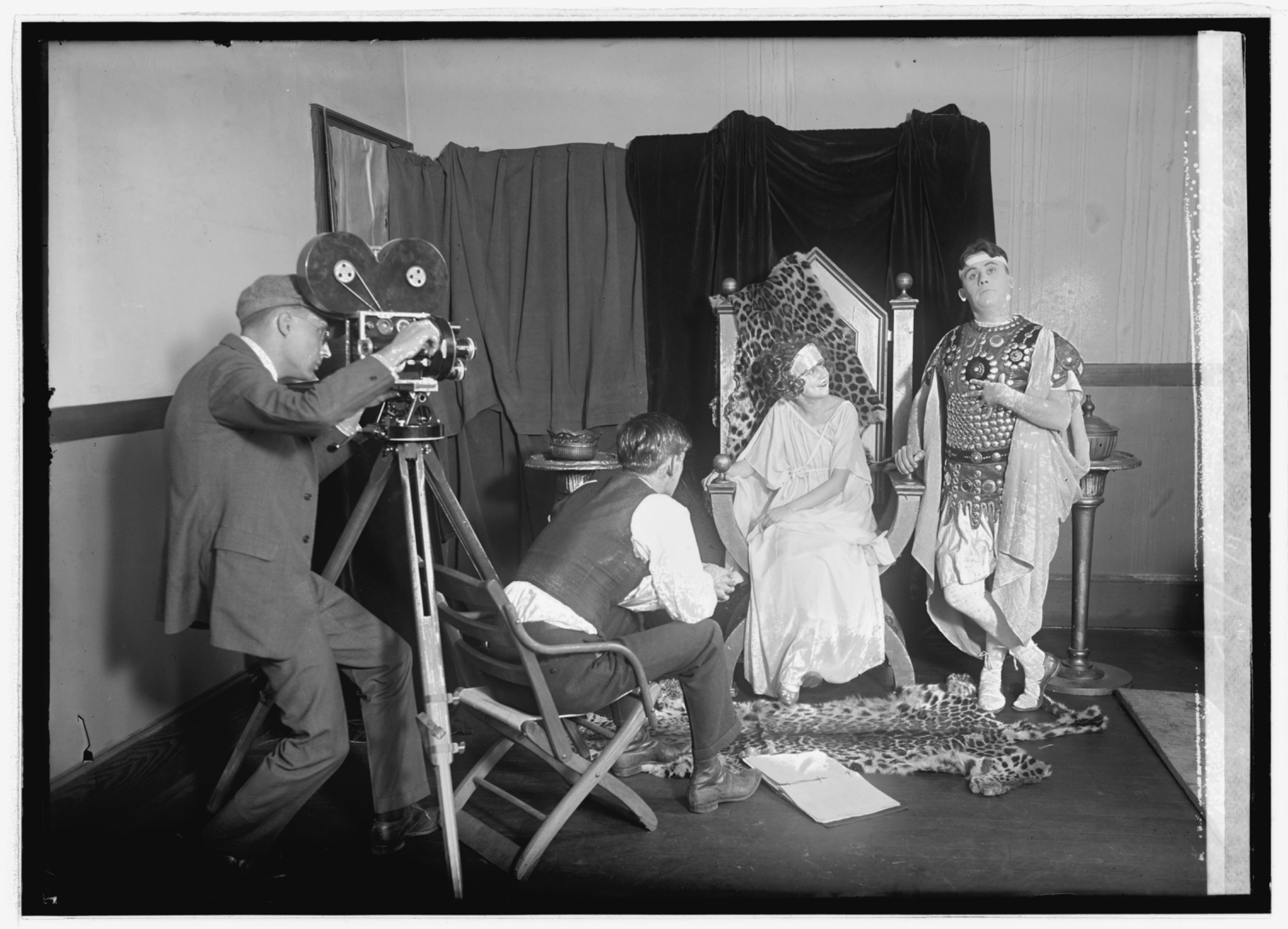 Vintage film crew shooting a scene
